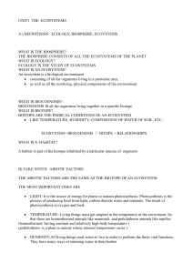 UNIT1 THE ECOSYSTEMS A ) DEFINITIONS : ECOLOGY