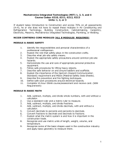 Mechatronics Integrated Technologies (MIT) 1, 2, 3, and 4