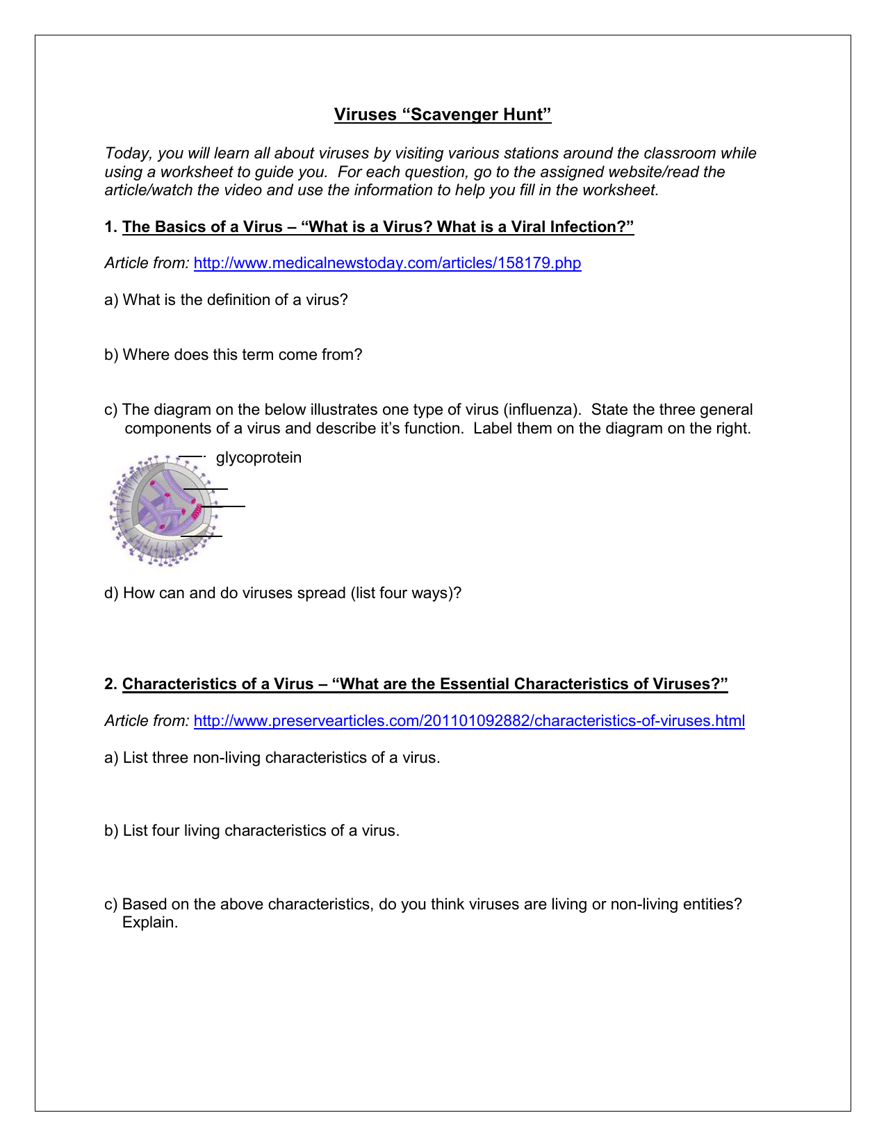 Worksheets Virus Worksheet viruses scavenger hunt guiding worksheet
