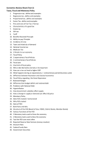 Economics Review Sheet (Test 2) Taxes, Fiscal and Monetary Policy