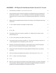 ANSWERS - AP Physics B final Review Packet Section II: Circuits 1