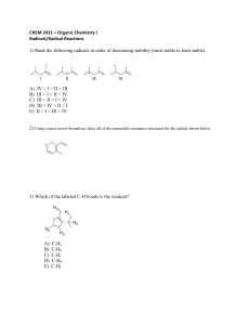 CHEM 2411 – Organic Chemistry I Radicals/Radical Reactions 1