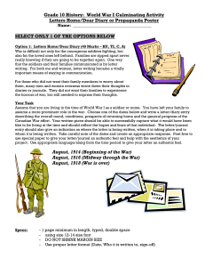 World War I Culminating Activity – Letters Home/Dear Diary