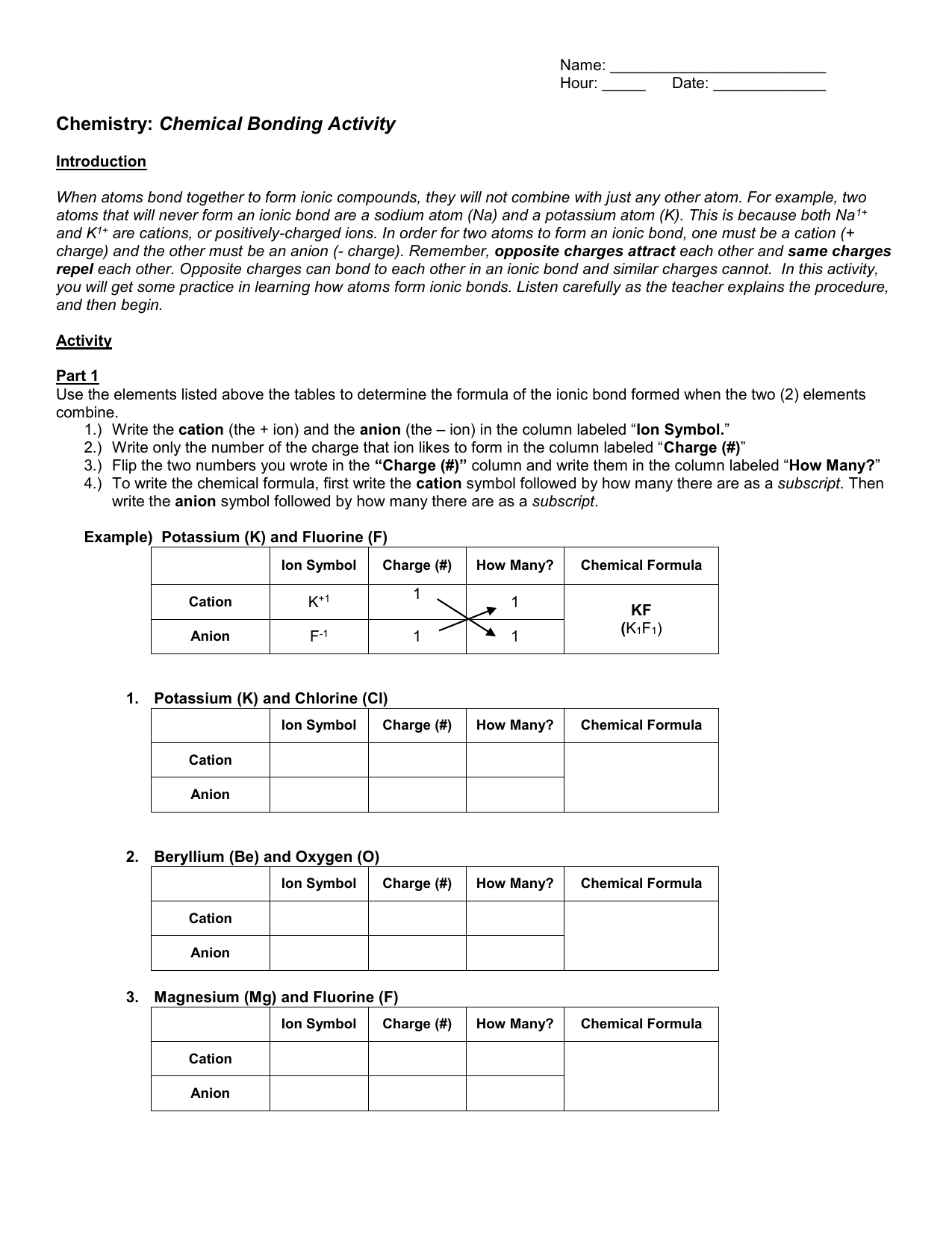 Chemical Bonding Activity Throughout Chemical Bonding Worksheet Answers