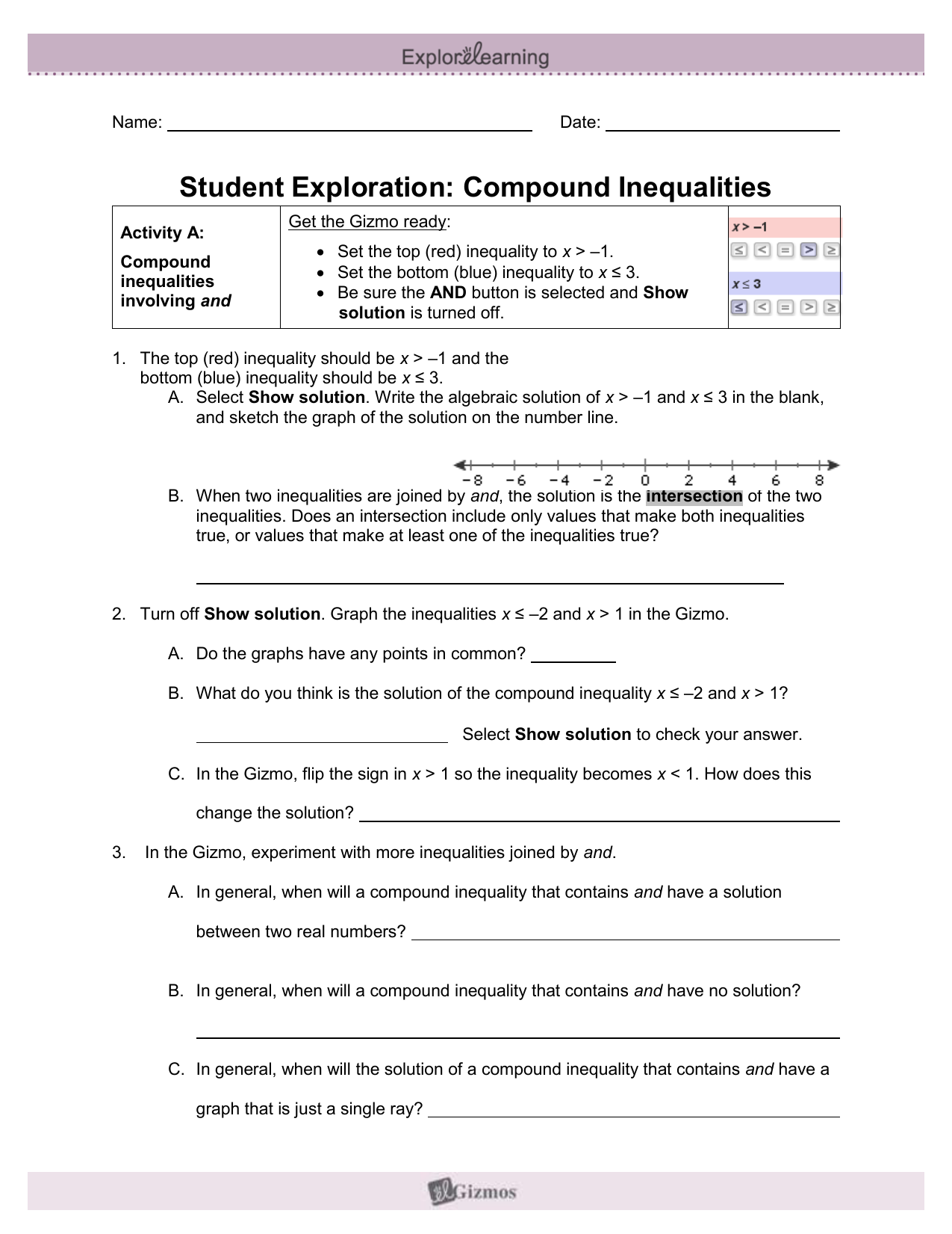 Compound Inequalities Throughout Compound Inequalities Worksheet Answers