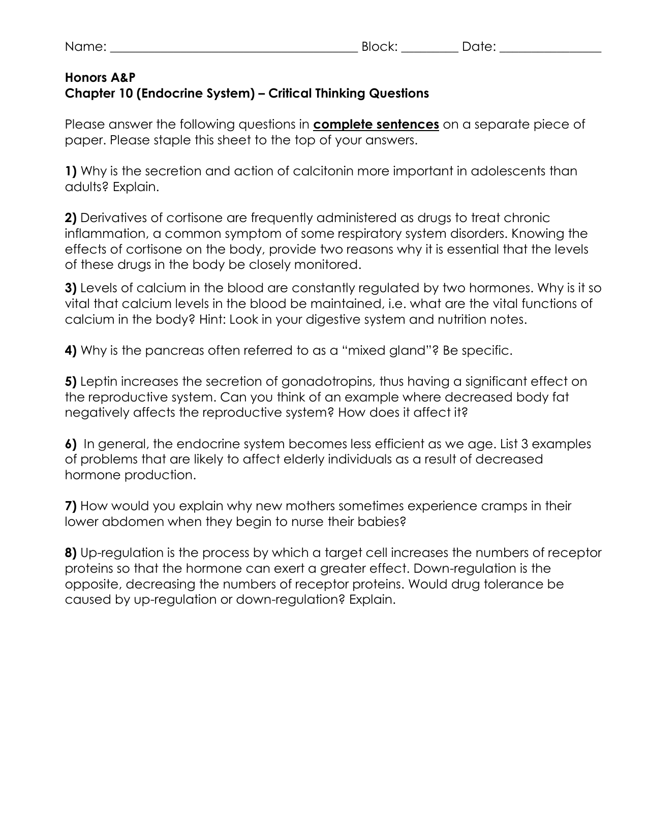 Endocrine system critical thinking application questions endocrine system essay questions and answers