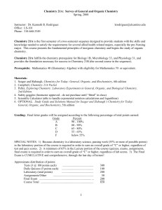 Chemistry 21A: Survey of General and Organic Chemistry