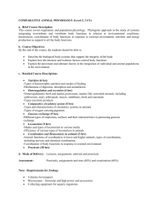 COMPARATIVE ANIMAL PHYSIOLOGY (Level 2, 3 CU) a. Brief