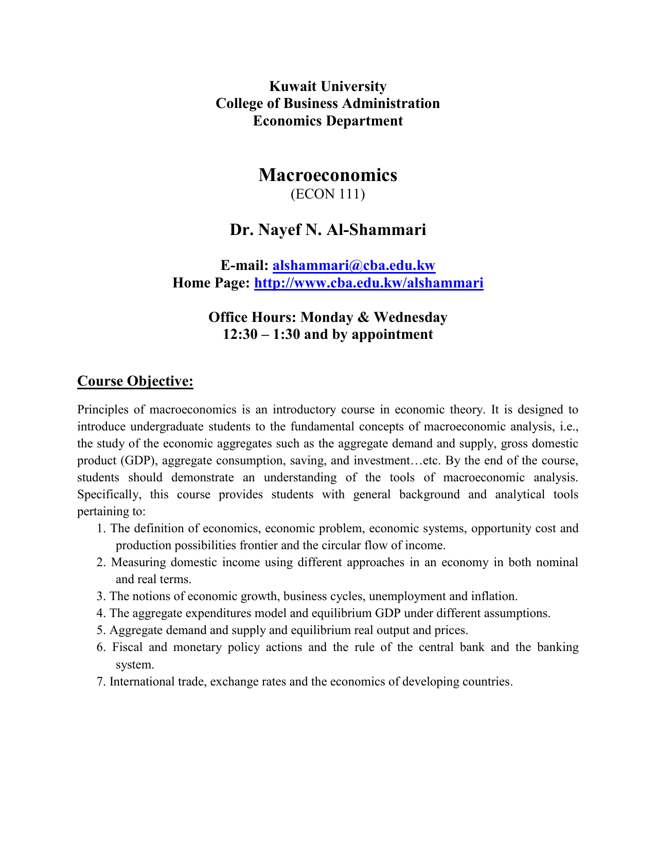 Kuwait University College Of Business Administration Economics