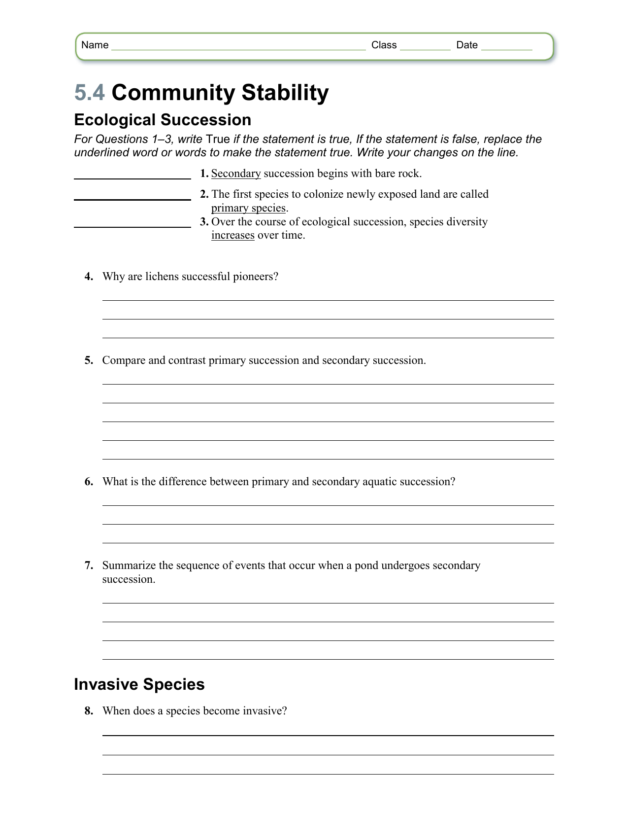 Worksheet Chapter 23.23 Throughout Ecological Succession Worksheet Answers