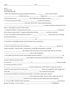 Reconstruction Fill-In the Blank Worksheet