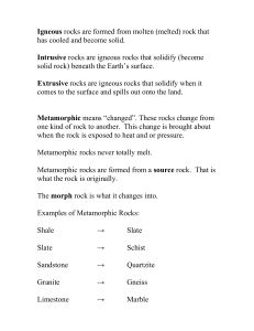 Igneous and Metamorphic Rock Notes