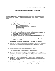 Culture and Personality, 27 February 2006, page 1 Anthropology