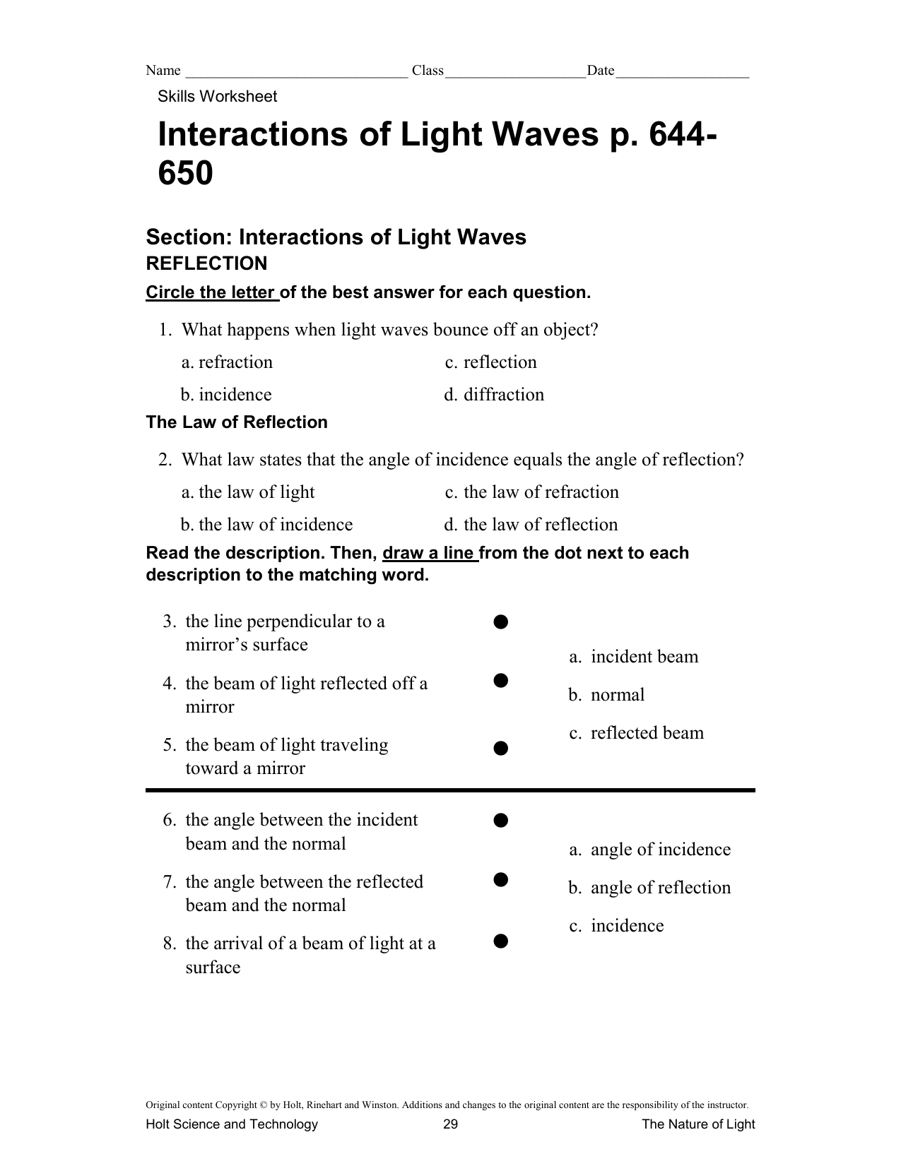 directed_reading_The Interactions of Light Waves Inside Wave Worksheet Answer Key