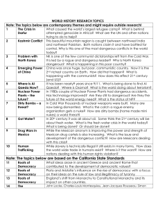 WORLD HISTORY RESEARCH TOPICS Note: The topics below are