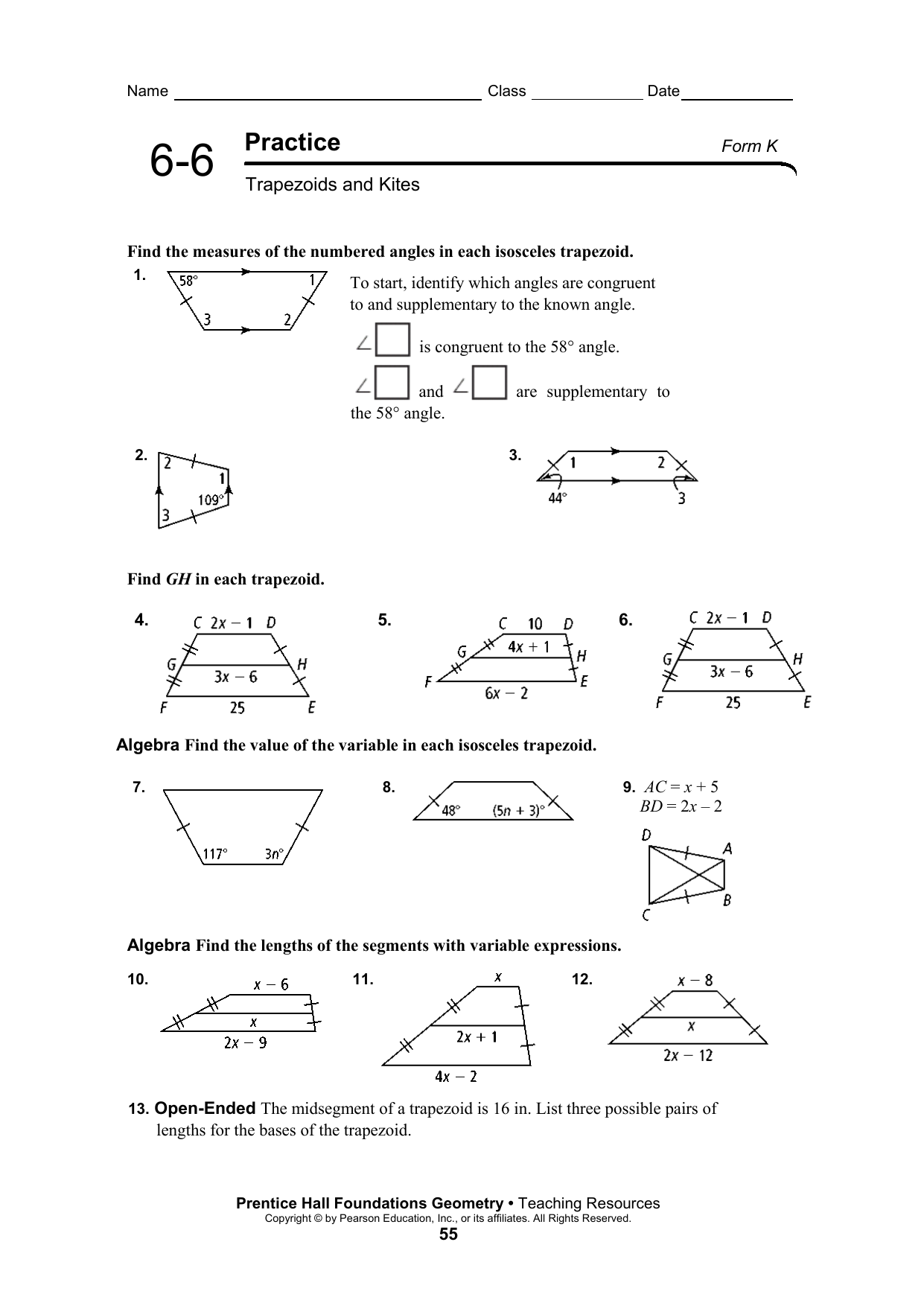 22-22 practice WS Intended For Geometry Worksheet Kites And Trapezoids