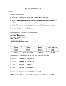 SNC 1D1 Exam Review 2016 Chemistry: Define the following terms