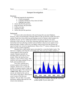 Name: Period: ______ Sunspot Investigation Directions: Read and