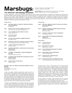 1 Marsbugs: The Electronic Astrobiology Newsletter, Volume 12