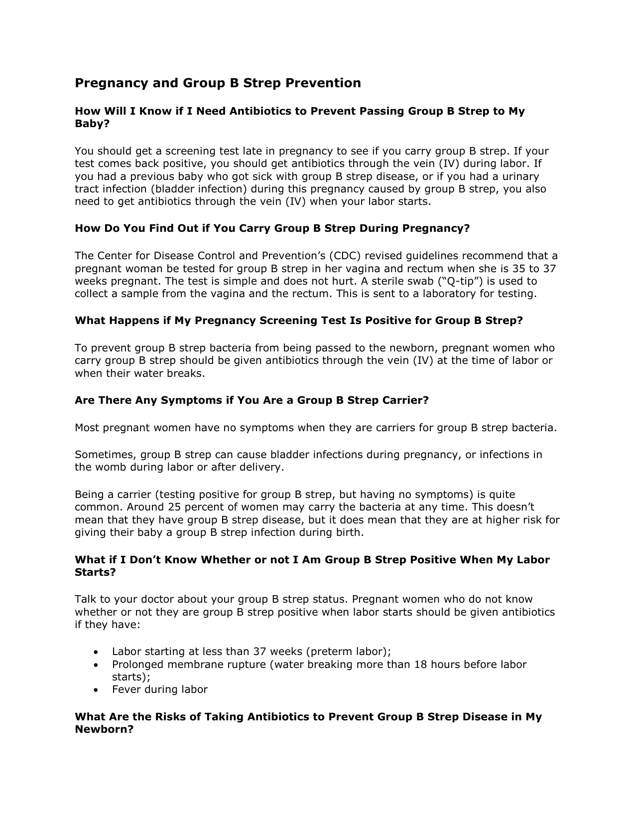 Pregnancy and Group B Strep Prevention Pregnancy and Group B Strep Prevention