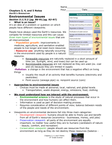 Chapters 3, 4, and 5 Notes Earth`s Resources