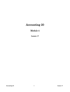 Accounting 20 Module 4 Lesson 17 Lesson 17
