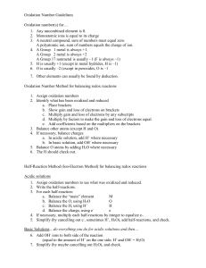 Oxidation Number guidelines, Balancing Methods