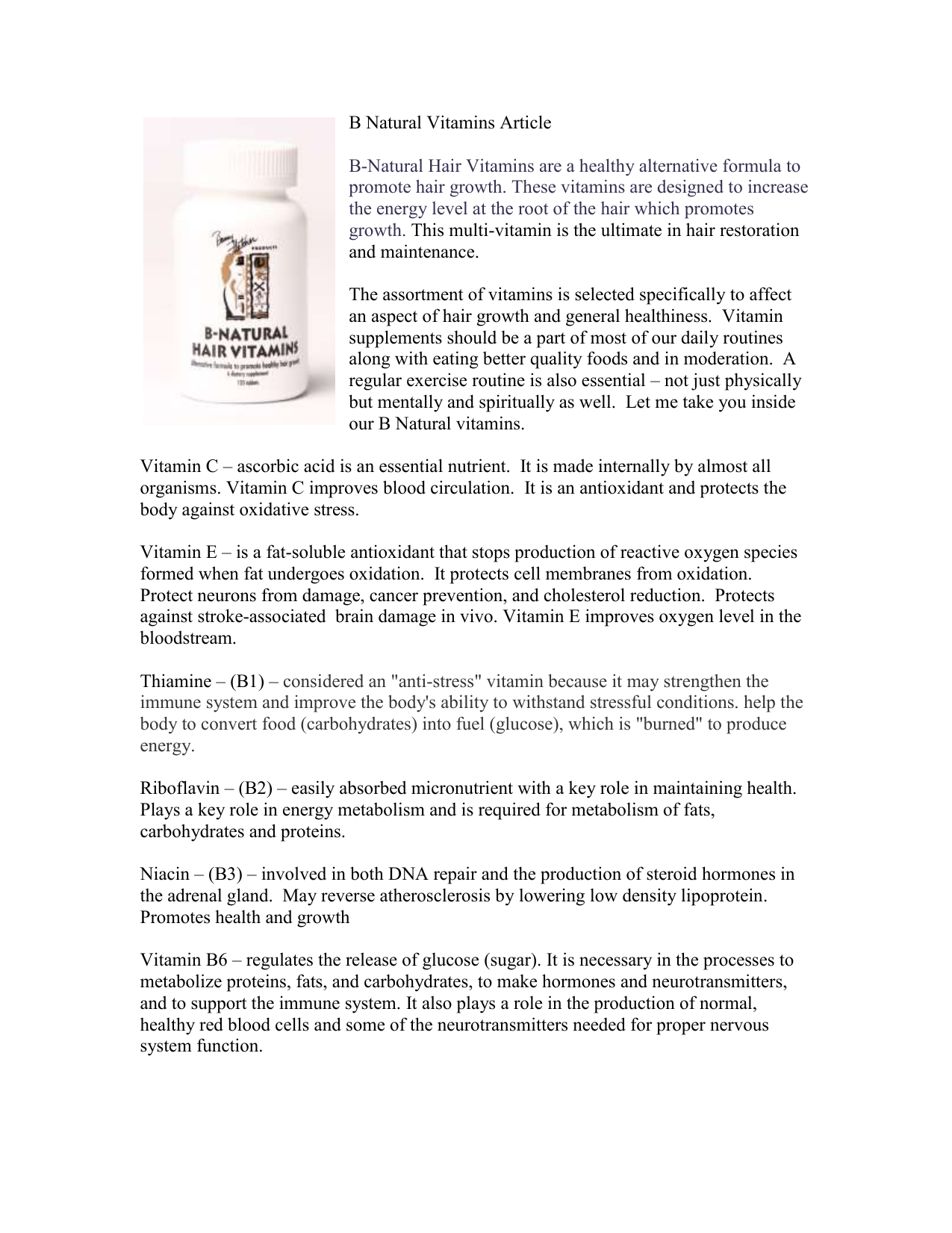 B Natural Vitamins Article
