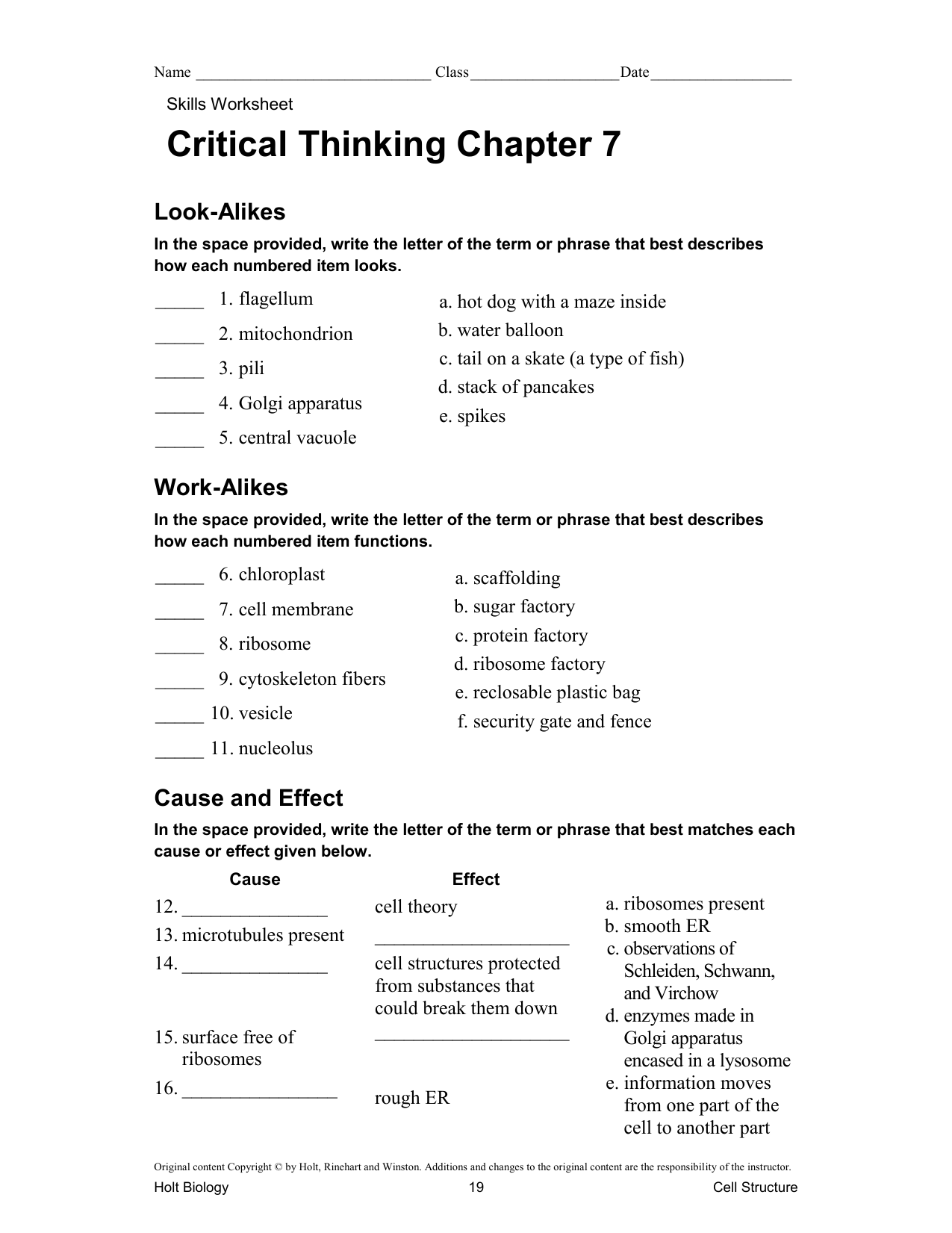 critical thinking skills worksheet answers