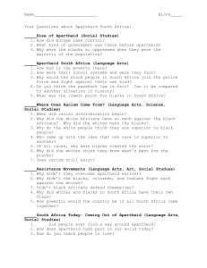 Student-generated Questions about Apartheid South Africa: