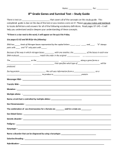 8 th Grade Genes and Survival Test – Study Guide