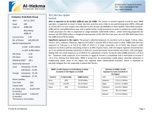 Company: Arab Bank Group Date: Oct 12, 2011 Stock Code on: ASE