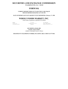 WHOLE FOODS MARKET INC (Form: 8-K, Received