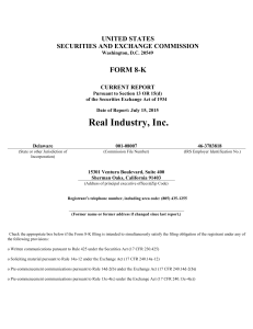 Real Industry, Inc. (Form: 8-K, Received: 07/15/2015