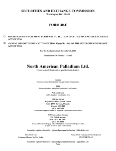 NORTH AMERICAN PALLADIUM LTD (Form: 40-F