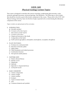 GEOL 1403 Physical Geology Lecture Topics