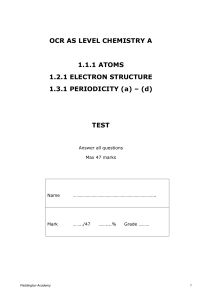 Atoms, Electrons and Periodicity test - A