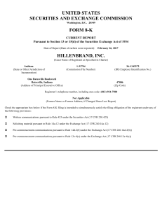 Hillenbrand, Inc. (Form: 8-K, Received: 02/16/2017
