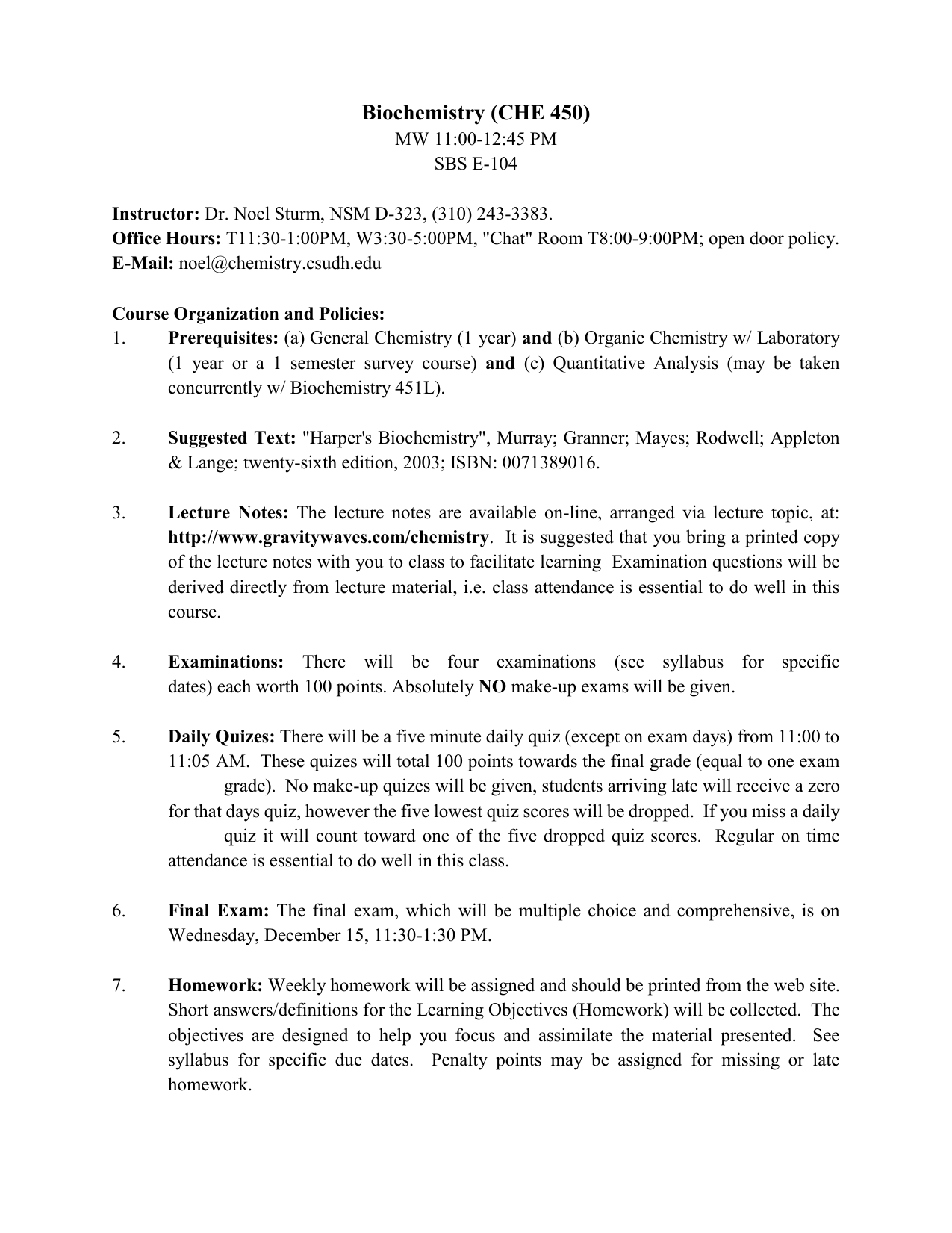 Che 450 Policies 2003