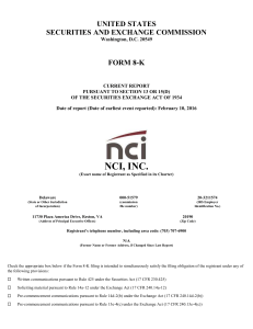 NCI, Inc. (Form: 8-K, Received: 02/10/2016 16:12:52)