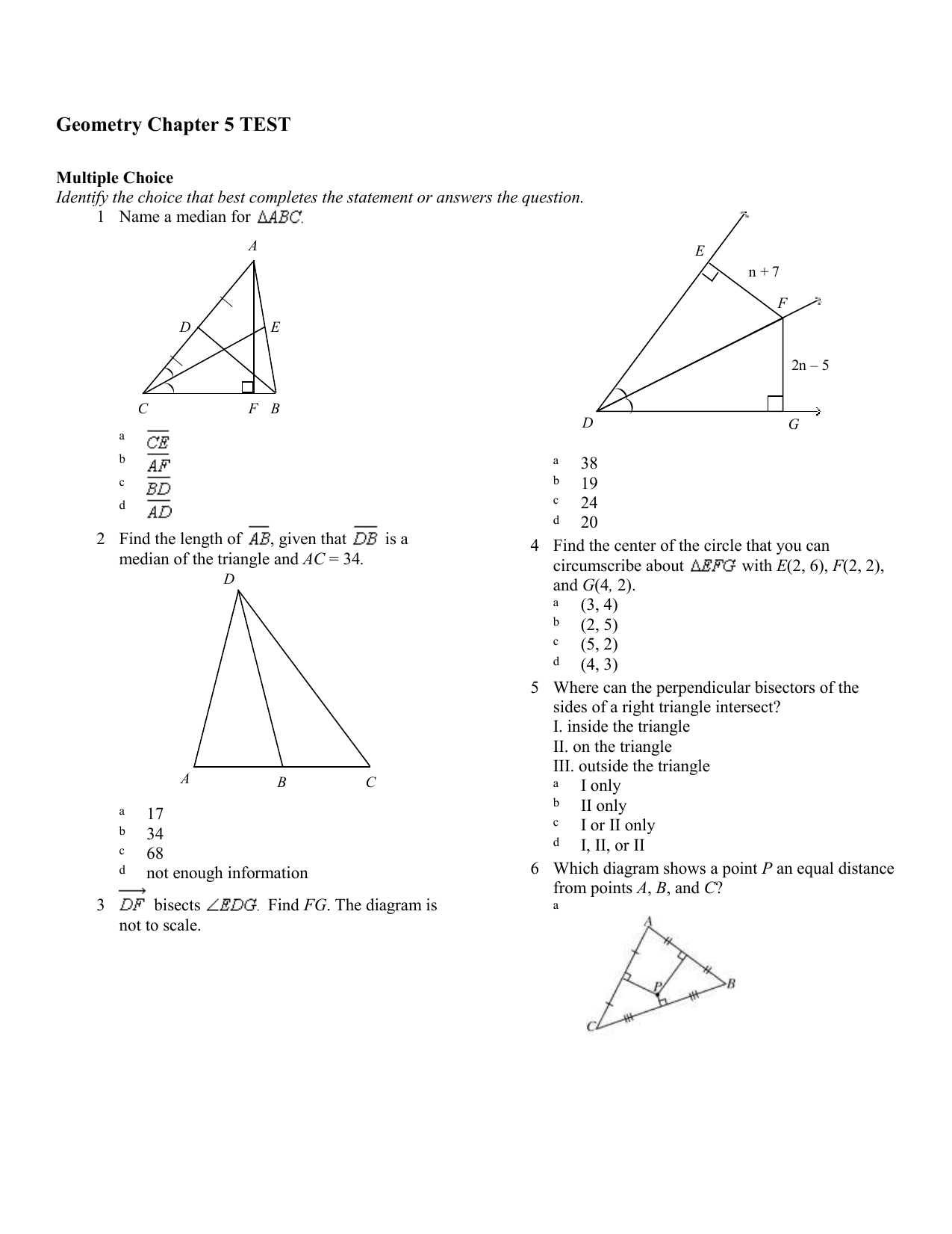 Geometry Points Of Concurrency Worksheet
