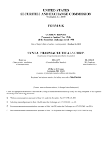 synta pharmaceuticals corp. - corporate
