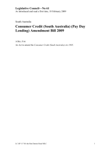Consumer Credit (South Australia) (Pay Day Lending