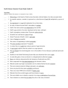 Earth Science Semester Exam Study Guide #1 Answer Section