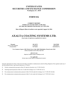 Axalta Coating Systems Ltd. (Form: 8-K, Received
