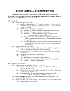 CLASS NOTES on CHRISTIAN ETHICS