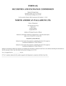 NORTH AMERICAN PALLADIUM LTD (Form: 6-K