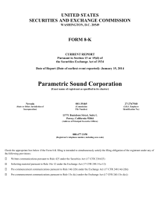 Parametric Sound Corp (Form: 8-K, Received: 01/16/2014 06:01:39)