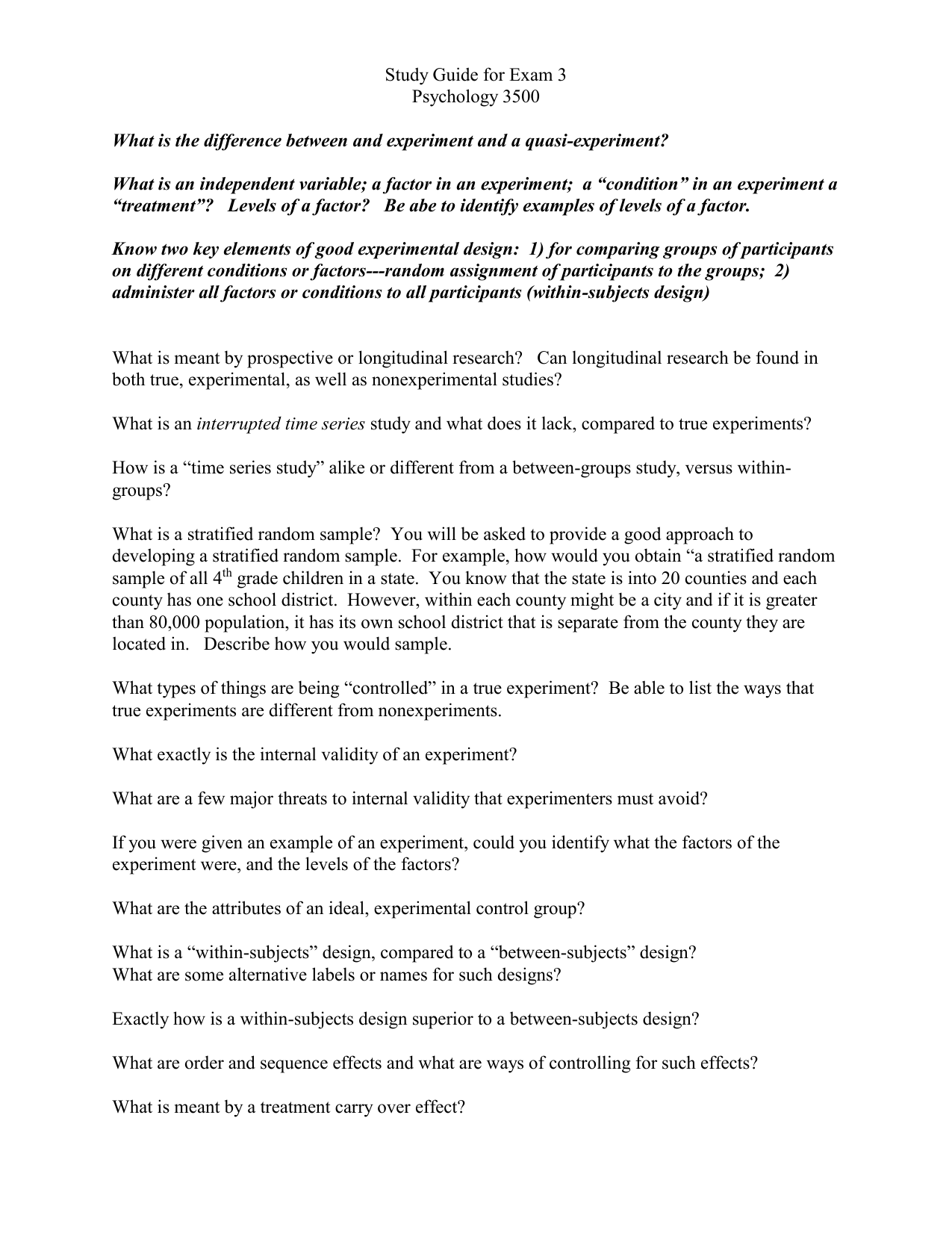 Study Guide For Exam 3 Psychology 3500 What Is The Difference