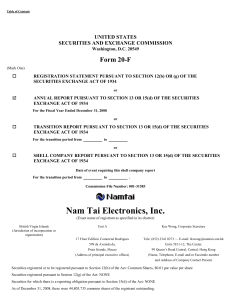 NAM TAI ELECTRONICS INC (Form: 20-F, Received